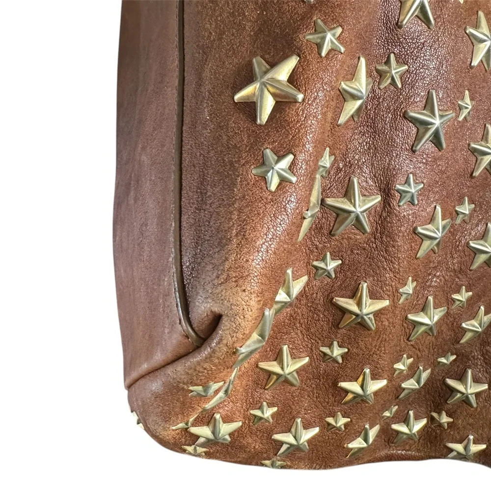 042. Jimmy Choo Star Studded Leather Shoulder Tote Bag